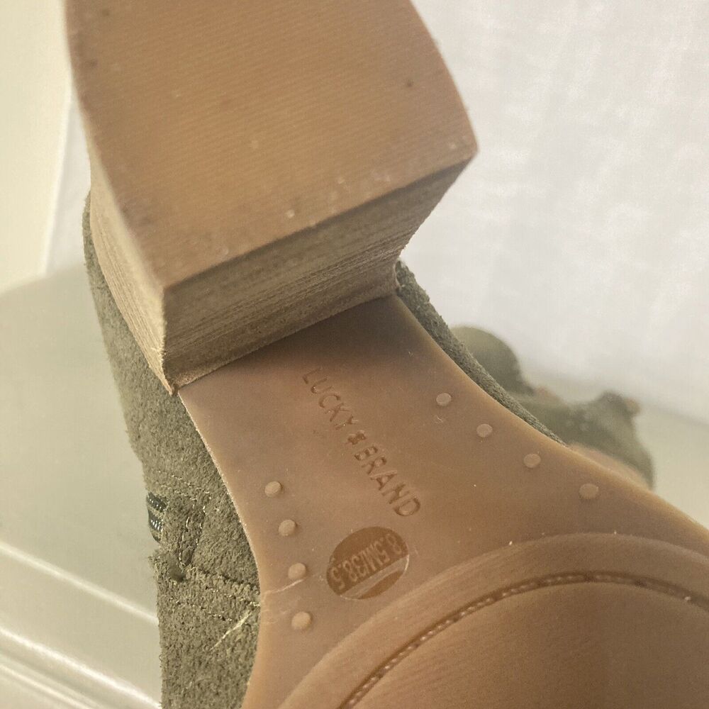 Lucky Brand Shoes Lotisha Booties Womens 8.5 Green Peep Toe Block Heel Leather - Picture 9 of 12